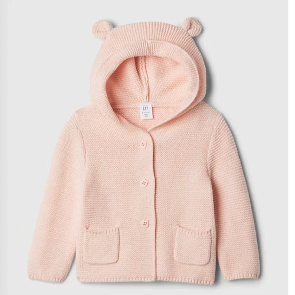 GAP BABY GAP Hooded Garter Knit Sweater in Milkshake Pink‎ Sz 3-6 months